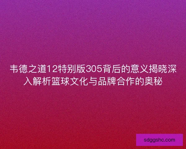 韦德之道12特别版305背后的意义揭晓深入解析篮球文化与品牌合作的奥秘 韦德之道12特别版305背后的意义揭晓深入解析篮球文化与品牌合作的奥秘